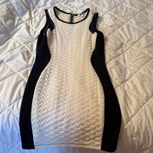 Sleeveless Two-Tone Ivory and Black Bodycon Dress